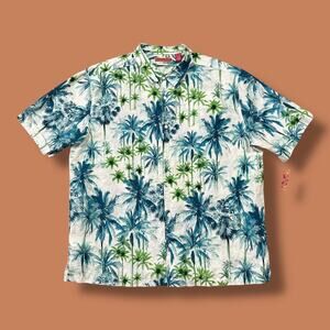 Hawaiian Shirt Linen Cotton Palm Tree Aloha Print Button Up NWT 2XL